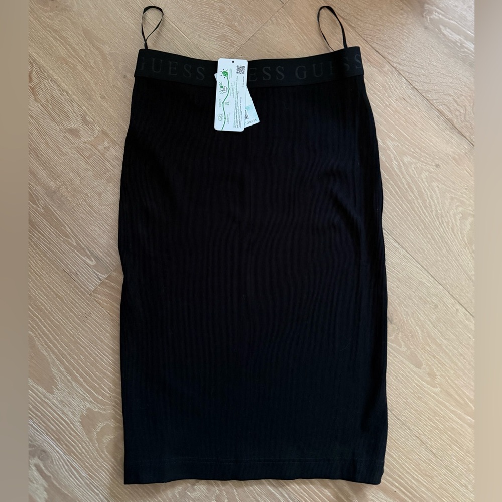 GUESS midlength ribbed pencil skirt, black, size Medium